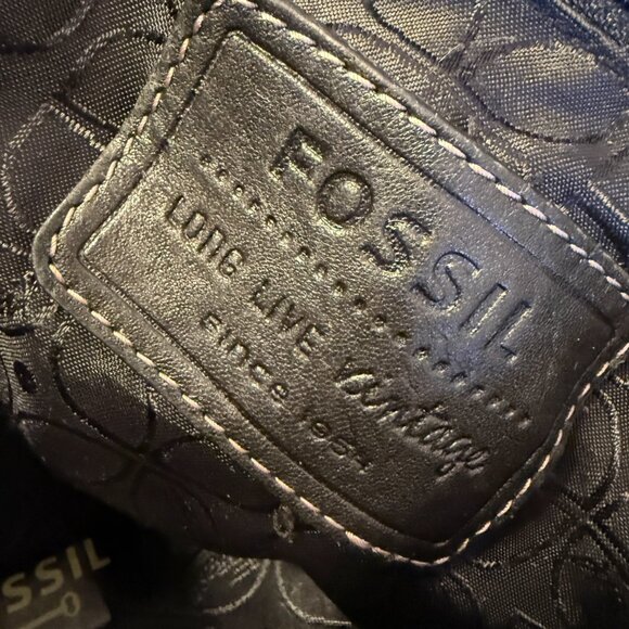 Fossil Black Leather Handbag Purse White Stitching Shoulder Strap - Picture 6 of 10